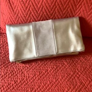 Silver mixed media clutch